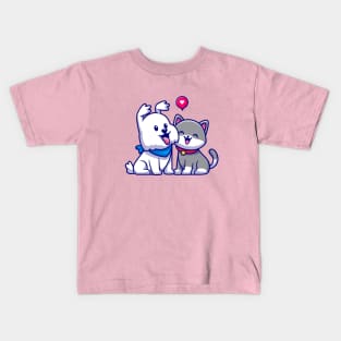 Cute Dog and Cat Friend Cartoon Kids T-Shirt